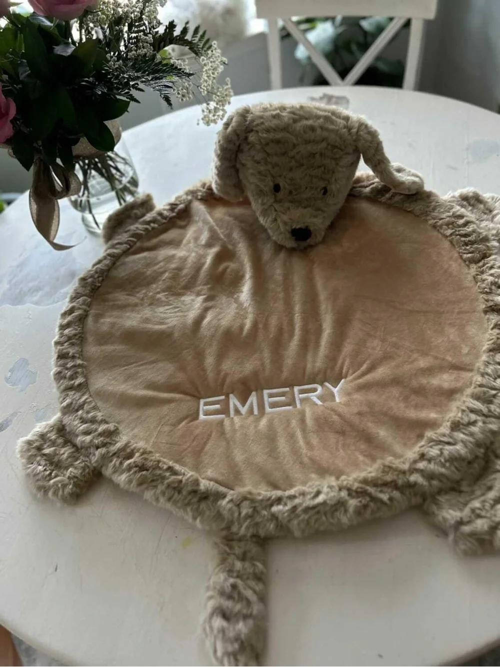 NEW Pottery  Barn Labradoodle Plush Play Mat embroidered with the name Emery.